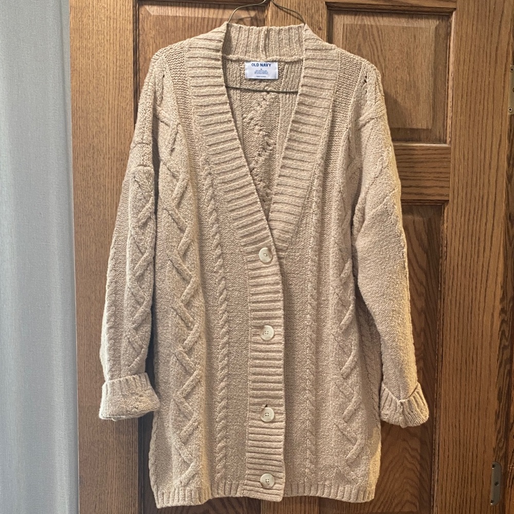 Old Navy Cable Knit Cardigan Sweater - Tan